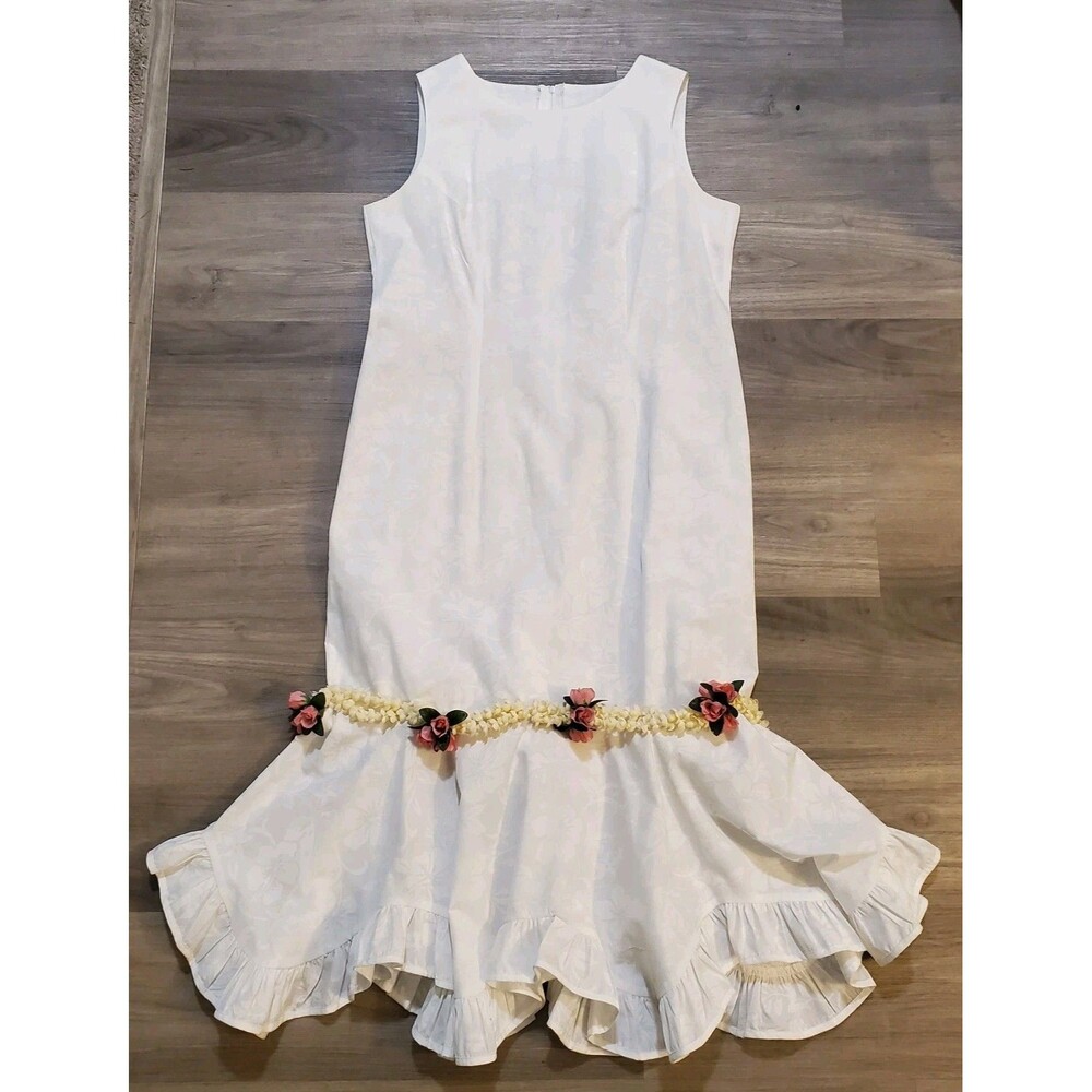 Vtg Hawaiian Original Hilo Hatties Wild Ginger Lei Sz 16 Wedding Muumuu Dress